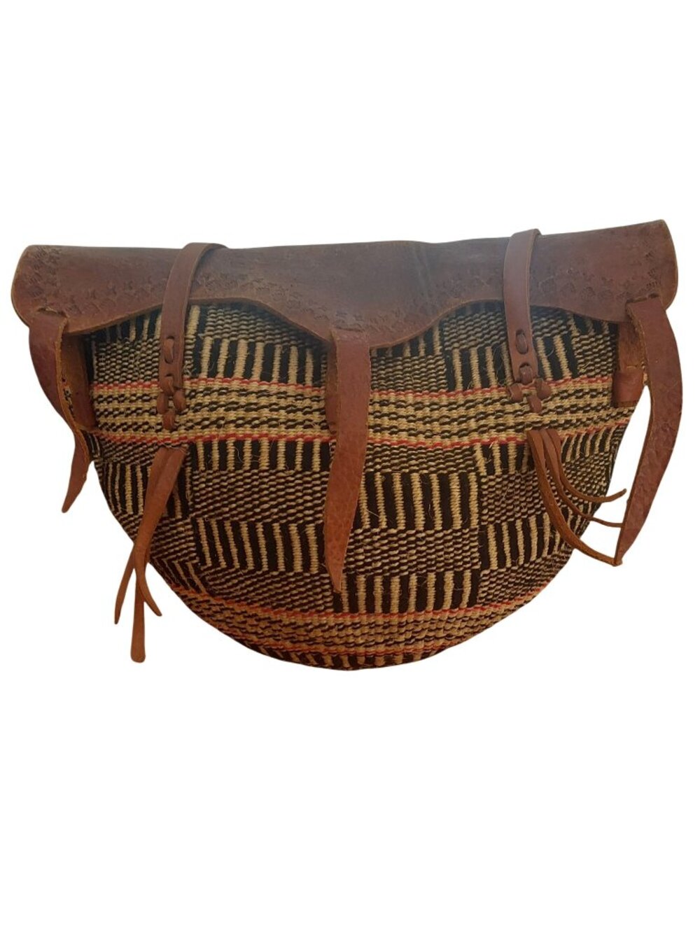 Hand Woven Sisal Jute Market Beach Tote Bag Leather Flap Fringe Vintage Bohemian
